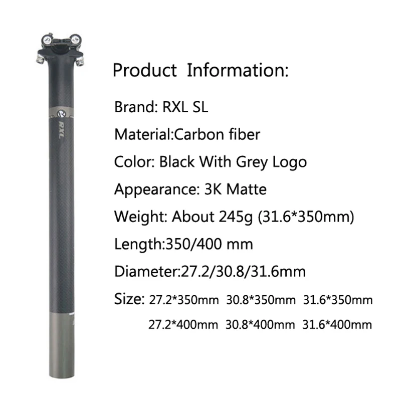 Велосипедное Сиденье 27,2 карбоновое Подседельный штырь 31,6 RXL SL Велосипедное Сиденье MTB/дорожный велосипед 3 K матовое 350/400 мм подседельный штырь