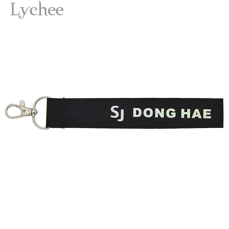 

Lychee Trendy Alloy Nylon Kpop Super Junior Name Unisex Key Chains Laser Letter Print Black Key Chains for Men Women