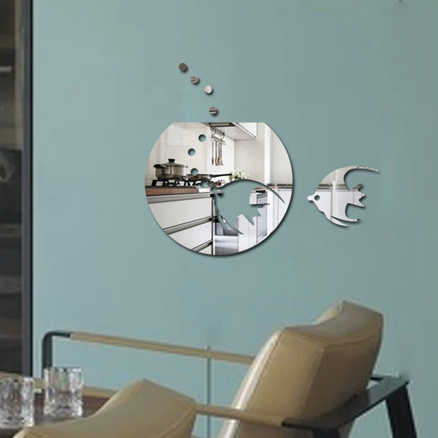 Acrylic Tropical Fish Wall Decoration Decals Thick Plastic Mirror
