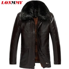 LONMMY 5XL 6XL 7XL кожаная куртка с меховым воротником мужская замшевая искусственная Вельветовая утепленная мотоциклетная одежда мужские кожаные пальто зима