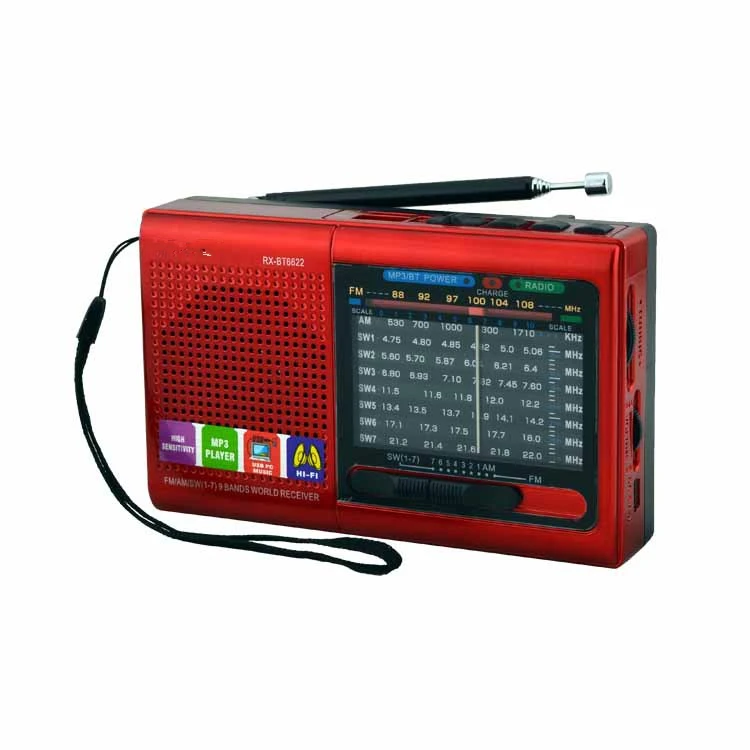 Wangxirou-us Portable 21 Bands FM//AM//SW Radio Rechargeable Radio Receiver Speaker MP3 Music Player Support USB//TF Card