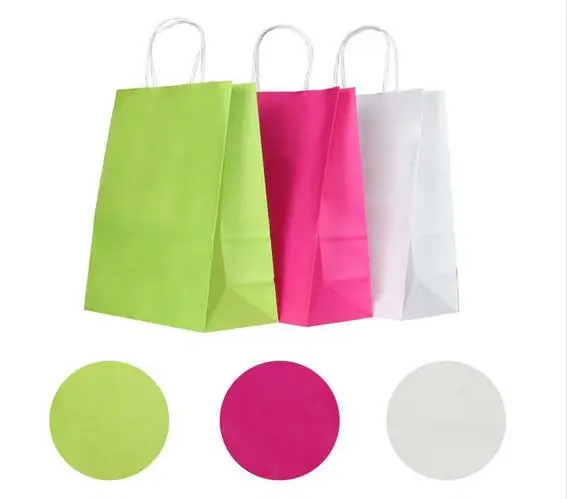 

40PCS/lot Kraft paper bag with handles/21*15*8cm / Festival gift bags for wedding baby birthday party