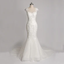 Real Photo Cap Sleeve Mermaid Vintage Lace Wedding Dress 2017 Plus Size
