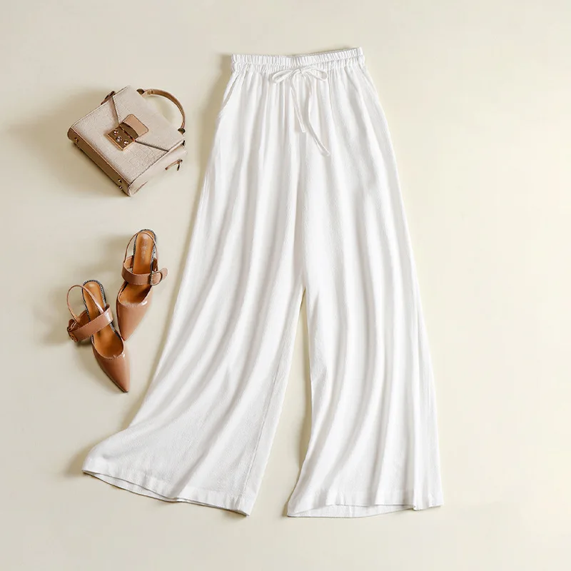 

Cotton Linen Large Ankle Length Pant Women Fashion Wide Leg High Waist Heavy Slim Fit Elastic Waist Ulzzang Chic Female Trousers