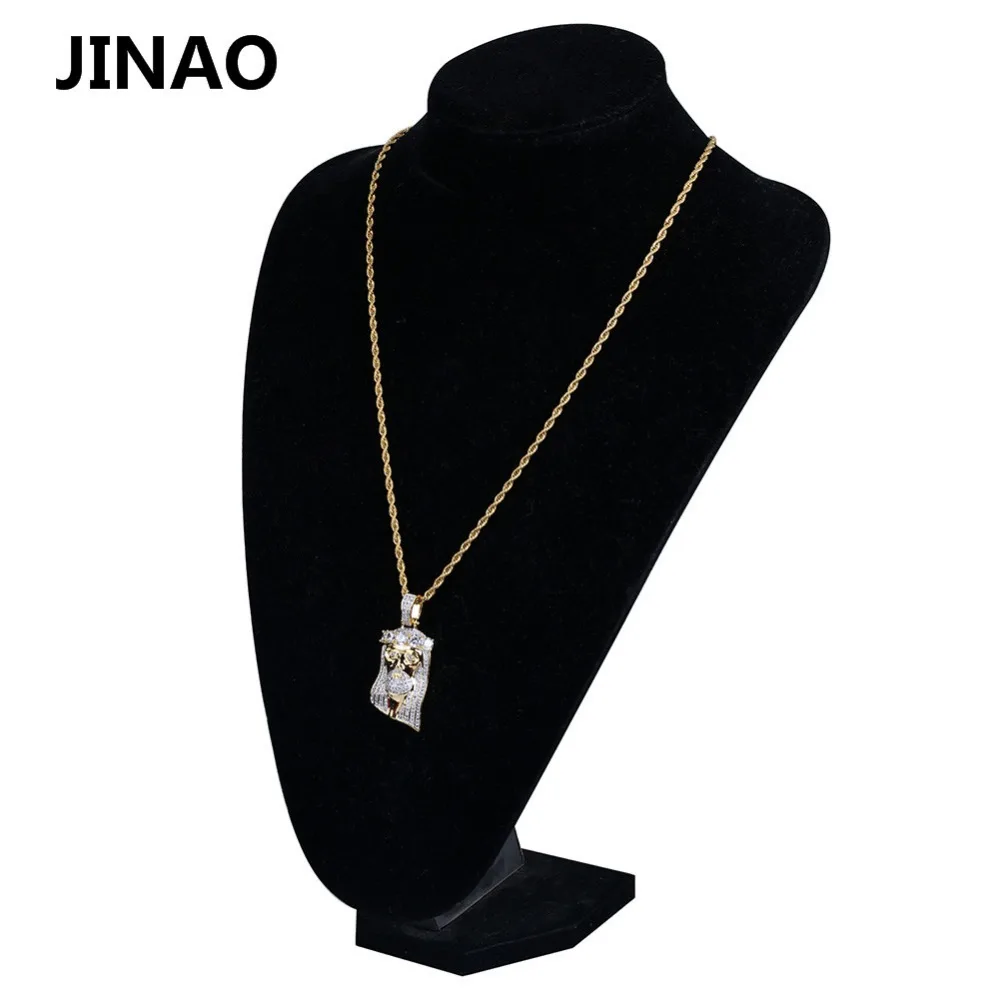 JINAO, новая мода, медь, золото, цвет, покрытый льдом, с лицом Иисуса, кулон, ожерелье, микро ПАВЕ, большой CZ камень, хип-хоп, ювелирное изделие