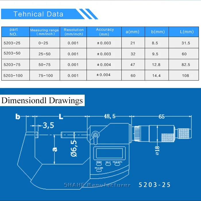SHAHE IP65 цифровой микрометр 25-50 мм цифровой микрометр суппорт Калибр метр микрометр