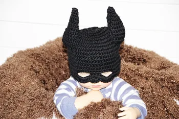 

free shipping,Lovely Crochet baby batman hat ,cartoon Baby Halloween Hat ,100% cotton black Batman baby hat caps Photo props