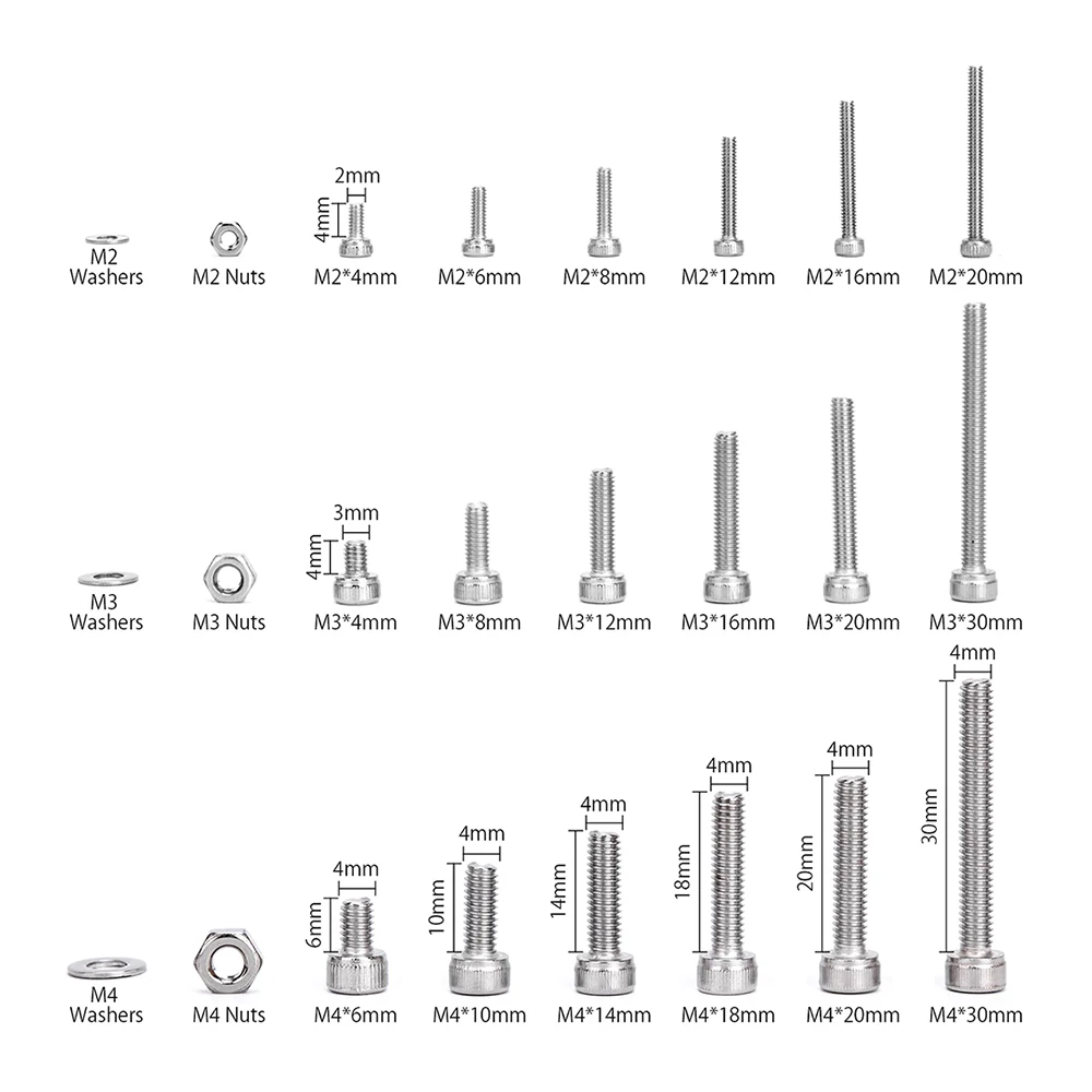 1080pcs M2 M3 M4 Hex Socket Screws Stainless Steel Button Head Bolts Nuts Assortment Kit Set With Strong Anti-oxidation Ability