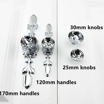 

glass crystal kitchen cabinet drawer handles knobsilver chrome dresser cupboard door pull modern fashiom furniture hardware knob