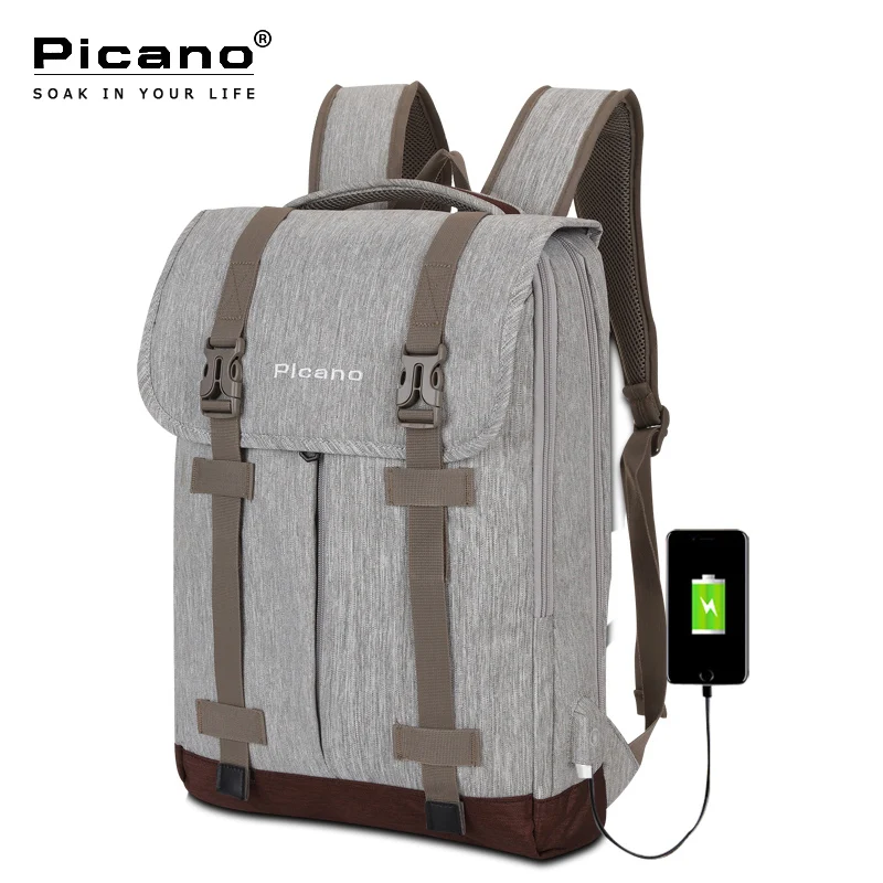 

Picano 2018 Fashion Men Backpack Large Capacity External USB Charge School Rucksack Leisure Nylon Business Laptop Bag Men PCN007