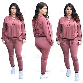 

Two Piece Set Outfits Lace Up Bandage Long Sleeve Hooded Crop Tops Tracksuit Women Casual Sexy 2 Piece Sey Sportsuits Outwear
