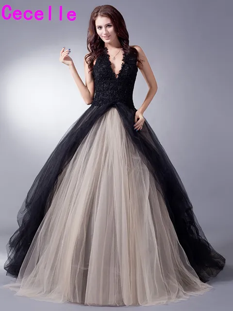 vestidos de novia negros nude coloridos de tul gótico con color no