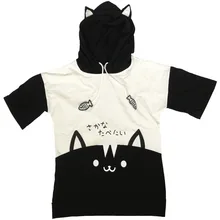 Summer Japanese Kawaii Female Gray T Shirts Soft Sister Cute Fashion Words Cat Embroidery Girls Tees Tops With Ear Caps T-shirt Summer Japanese Kawaii Female Gray T Shirts Soft Sister Cute Fashion Words Cat Embroidery Girls Tees Tops With Ear Caps T-shirt