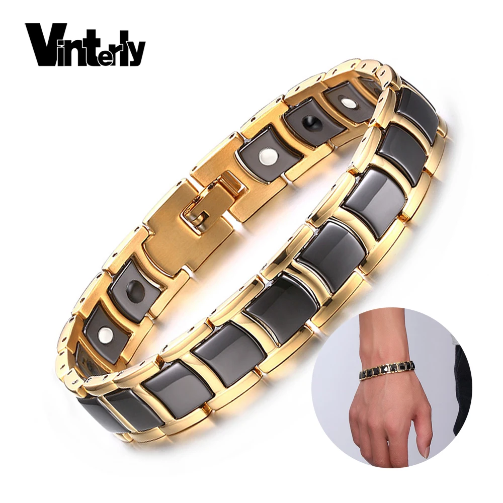 Vinterly Steel Bracelet Male Black Ceramic Energy Germanium