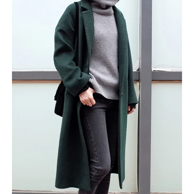 Осенне-зимняя женская шерстяная куртка средней длины большого размера, новинка, Женская шерстяная куртка чистого цвета для отдыха, версия Han, S-L SES749