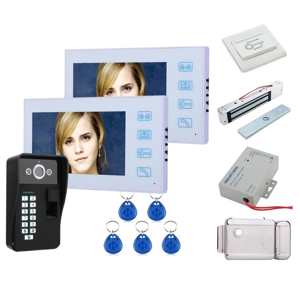

Home Security 7" TFT 2 Monitor Fingerprint Recognition RFID Password Video Door Phone Intercom Doorbell+Electronic locks Set