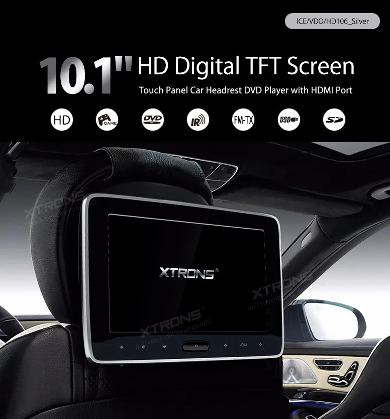 Best 10.1" Touch Button Headrest Car DVD Car Headrest DVD Car Headrest Monitor DVD with Built-in HDMI Port & 1024*600 Resolution 0