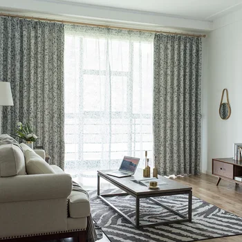 

Polyester Cotton Fabric Window Curtains for Living Room Bedroom Balcony Simple Blue Curtains Tulle