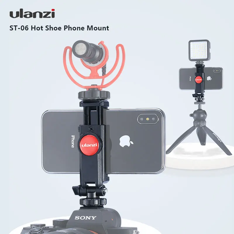 

Ulanzi ST-06 Adjustable Phone Holder Quick Release Hot Shoe Mountfor Smartphone iPhone GoPro JVC Xiao Yi Sports Camera