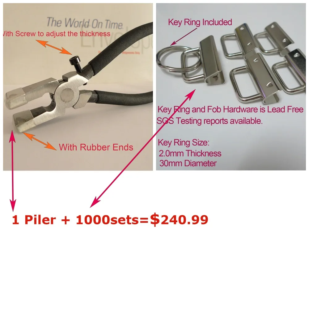 1 Key Fob Hardware Plier + 1000sets 1" 25mm SILVER Color Key Fob