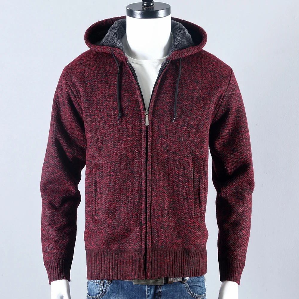 

Thick Velvet Sweater Men Winter Jacket Cotton Hooded Fur Jacket Men's Winter Padded Knitted Cardigan Sweatercoat Outdoors DJ0735