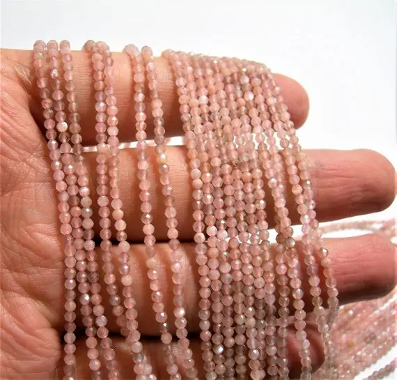 Pink Moonstone - 2mm micro faceted round beads - 1 full strand 16 inch 40 cm 4