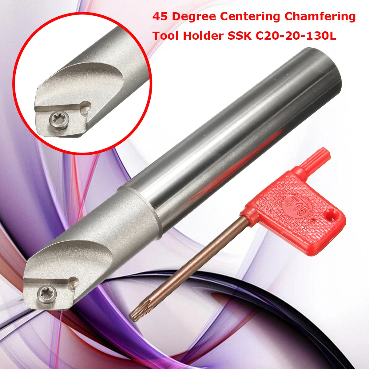 

1Set 45 Degree SSK C20-20-130L Centering Chamfering Tool Holder with T15 Wrench for APMT1604PDER Insert CNC Machine Working