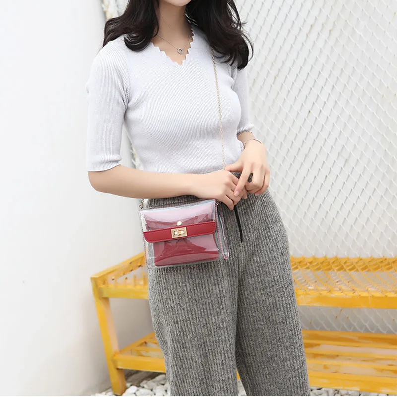 

2019 New Fashion Transparent Single Shoulder Bag Handbag 2 Pieces Set Bag Plug Lock Bags for Women WML99