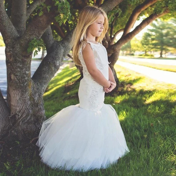 white ivory cute satin mermaid flower girl dress puffy tulle little bride girls dress for wedding party vestido de daminha