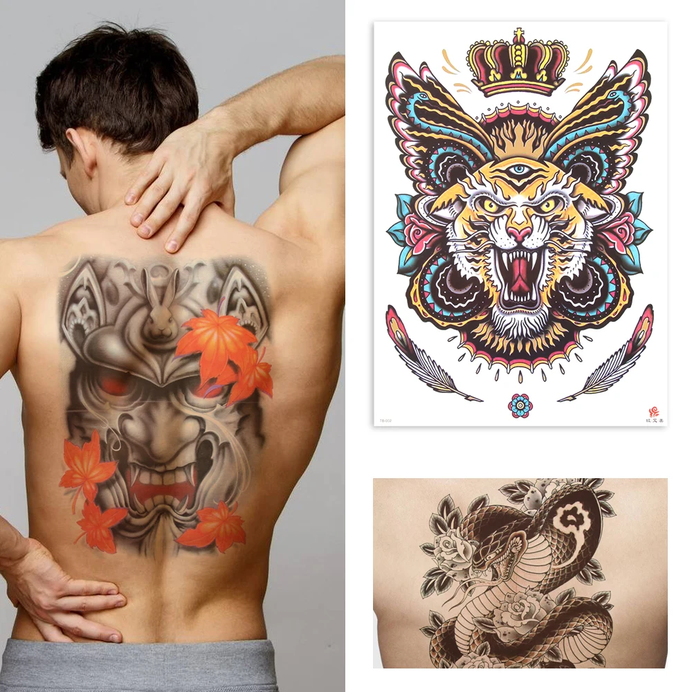 

48*34 cm temporary tattoo stickers new designs dragon buddha waterproof temporary flash tattoos full back chest for men