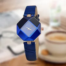 Women Watches Gem Cut Geometry Crystal Leather Quartz Wristwatch Fashion Dress Watch Ladies Gifts Clock Relogio