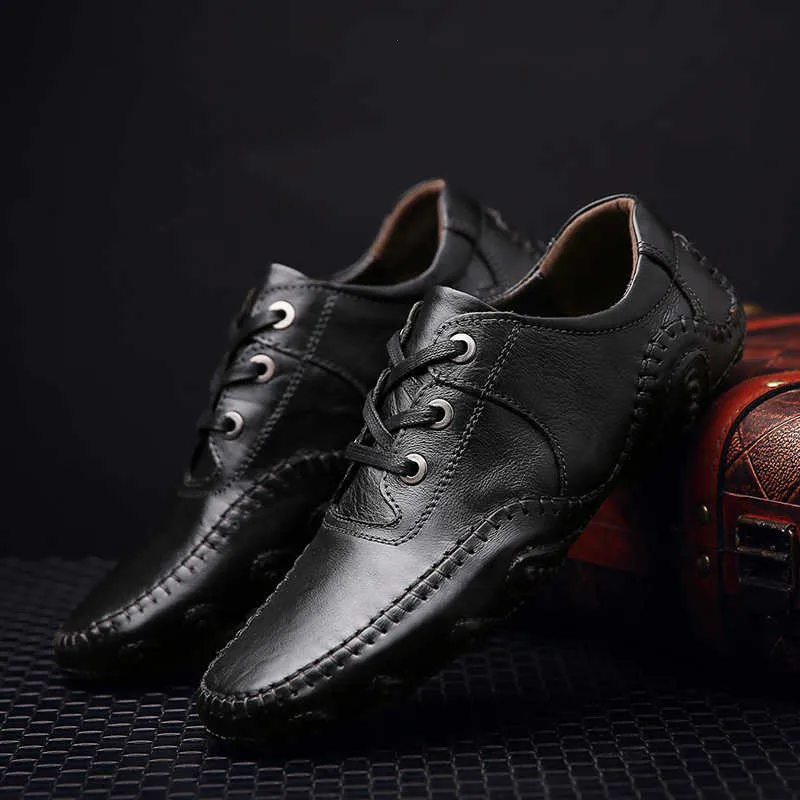 

Casual Shoes Men Genuine Leather Flats Lace-Up Loafers Moccasin Oxford Fashion Men Shoe Summer Male Adult Brand New Big Size