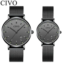CIVO модные парные часы для влюбленных Топ бренд класса люкс алмаз Montre парный комплект часов водонепроницаемые светящиеся стрелки кварцевые часы