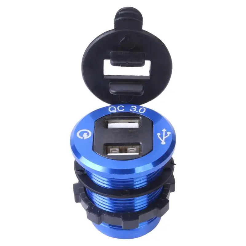 QC 3,0 USB зарядное устройство двойной USB быстрая Универсальная зарядка розетка для автомобильного мотоцикла - Название цвета: Синий
