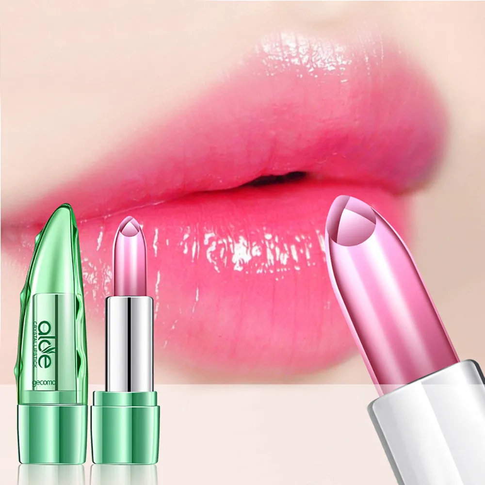 

Organic Aloe Vera Jelly Lipstick Change Color Temperature Moistourizing Lip Labiales Mate Larga Duracion
