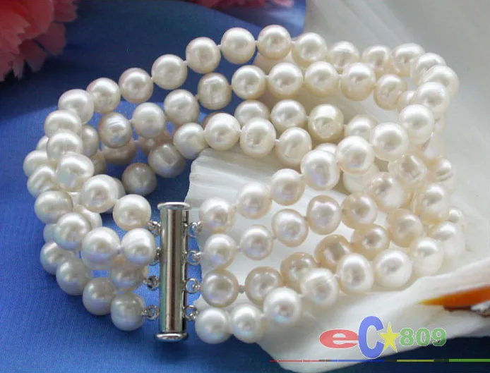 

4row 8" 8mm white round freshwater cultured pearl bracelet