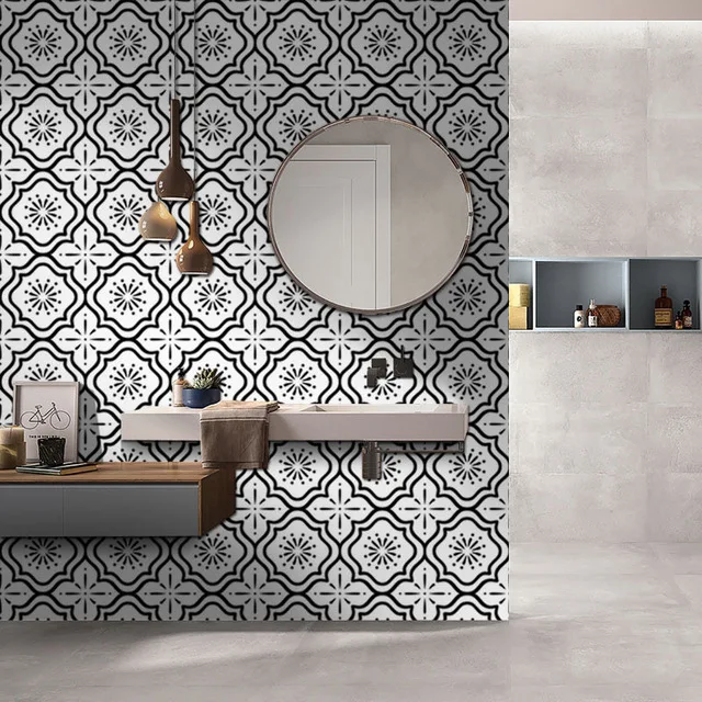 Self adhesive white and black style bathroom wallpaper anti-slip floor tile waterproof wall stickers kitchen floor tile sticker Self adhesive white and black style bathroom wallpaper anti-slip floor tile waterproof wall stickers kitchen floor tile sticker