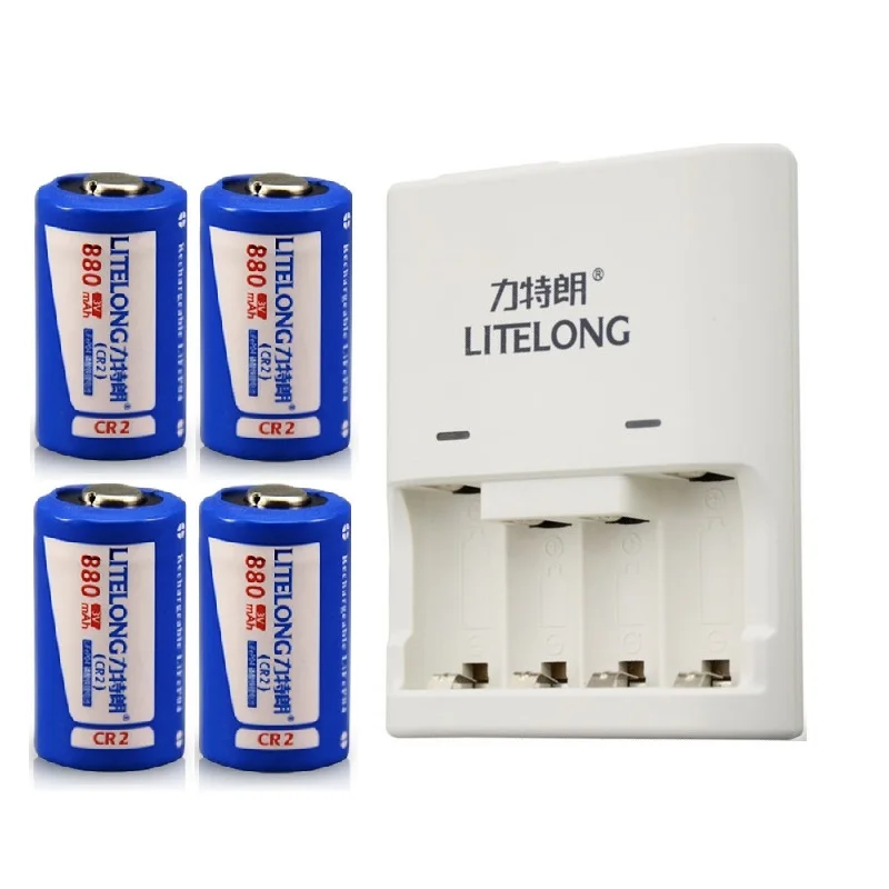 4 batteries au lithium rechargeables LiFePO4, 880mAh, 3v CR2, 1