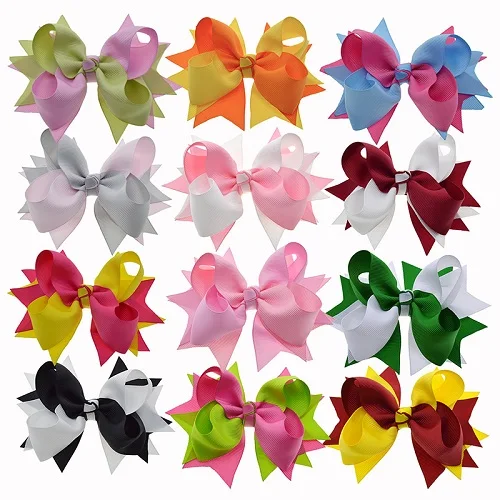 12PCS Large Stacked Junior Bows Summer Fabric Ribbon Hair Bows Korean ...