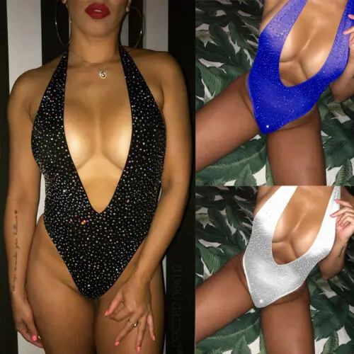 2019 Women Deep V-neck Sleeveless Romper Sexy Bodysuit Sequin Jumpsuit Party Clubwear Sexy Summer Woman Clothes Bodysuits S M L