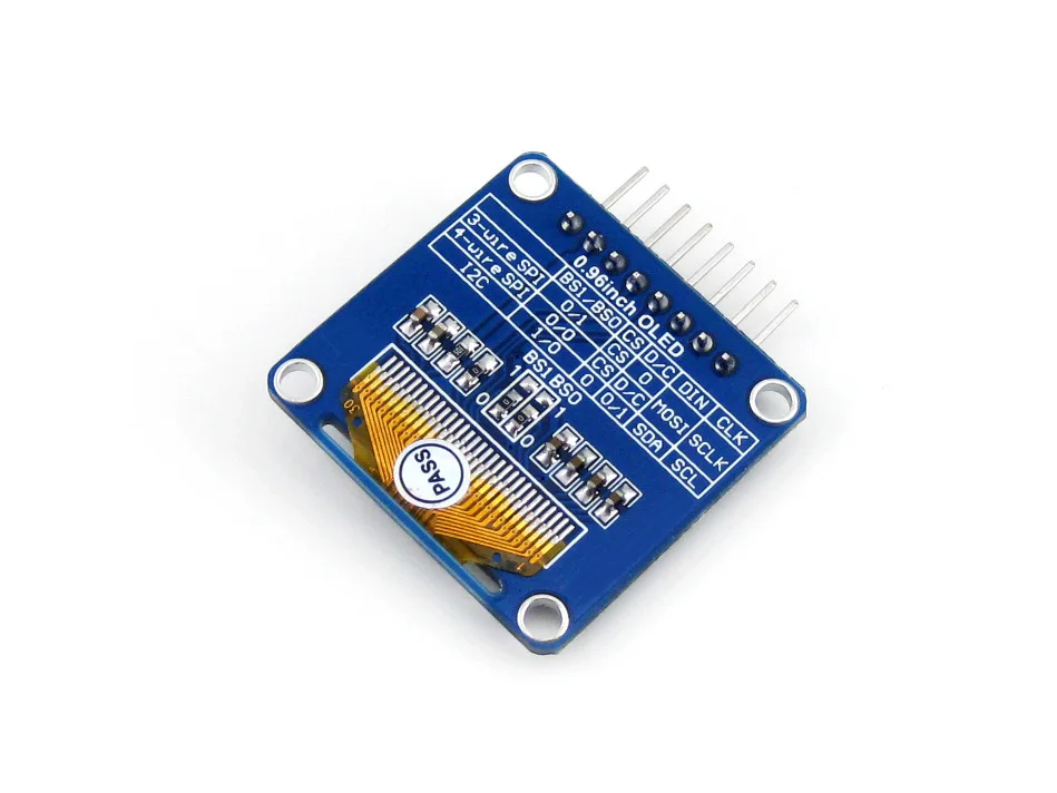 0,96 дюймов OLED (A) дисплейный модуль, SPI/I2C интерфейсов, горизонтальный выносной, SSD1306 чип, желтый, синий цвет, широкий угол