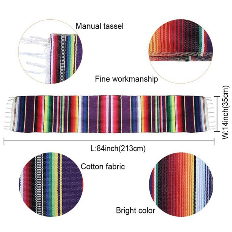 Упаковка из 6 14X84 дюймов Мексиканская Serape настольная дорожка для мексиканских