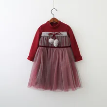 Everweekend Kids Girls Sweet Western Fashion Ball Tutu Princess Dress Baby Children Mesh Tulle Patchwork Autumn Dress