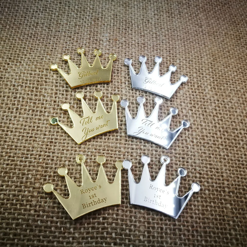 50PCS Personalized Gold Clear Crown Customized Acrylic Table Centerpieces Decor Baby Shower Birthday Party Presents Gifts Favors2