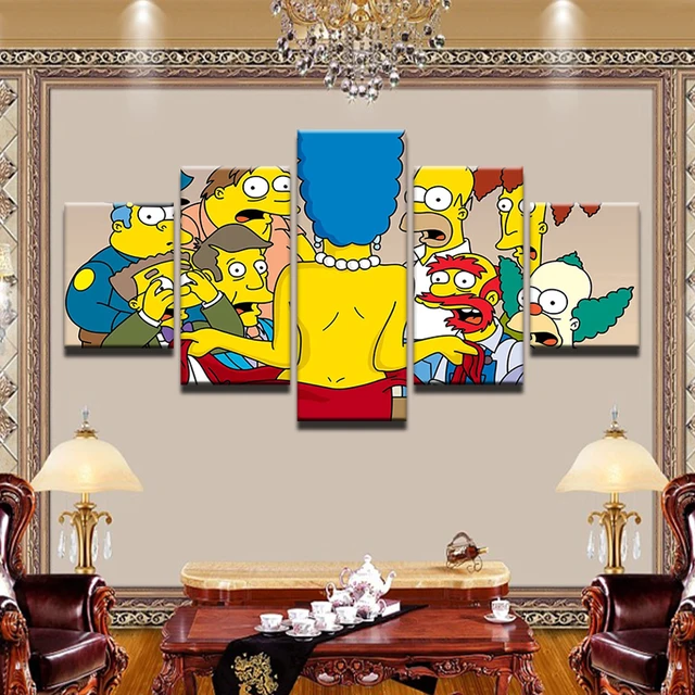 Art Cartoon Simpsons Canvas Painting 5Pcs Framed Modular Pictures On ...
