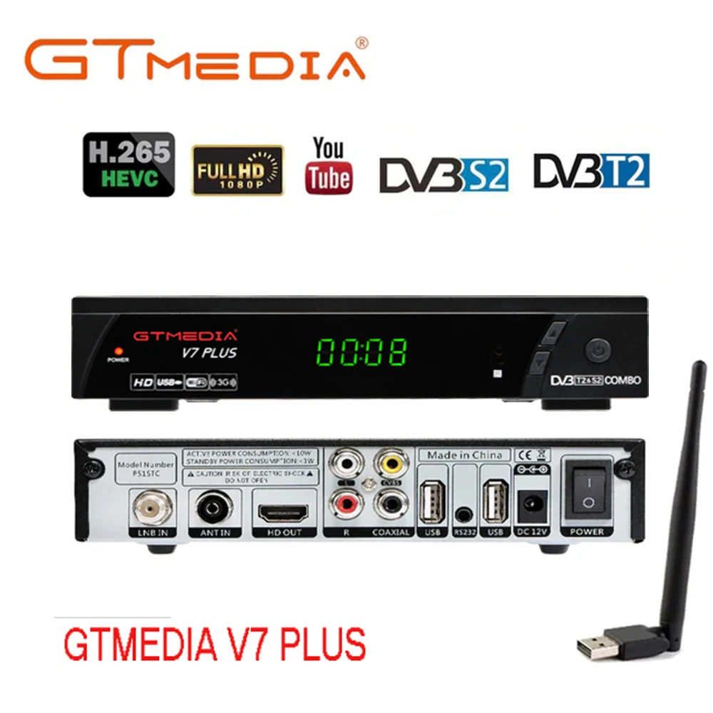 GTMedia V7 Plus Combo HD цифровой DVB-S2/T2 спутниковый ТВ приемник Поддержка Cccamd H.265 HEVC PowerVu tv Turner телеприставка freesat