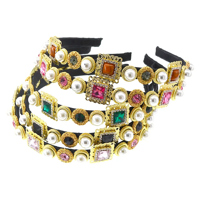 

Vintage Crystal Rhinestone Baroque Headband Jeweled Diamond Crown Flower Bride Luxury Hair Accessories Woman Hair Band Party