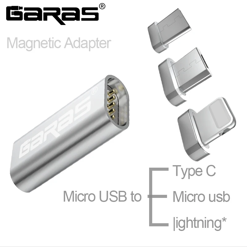 GARAS Micro USB-Type C/| ightning Магнитный адаптер для iPhone/Android 3в1 кабель для передачи данных конвертер адаптер Micro USB-Type C