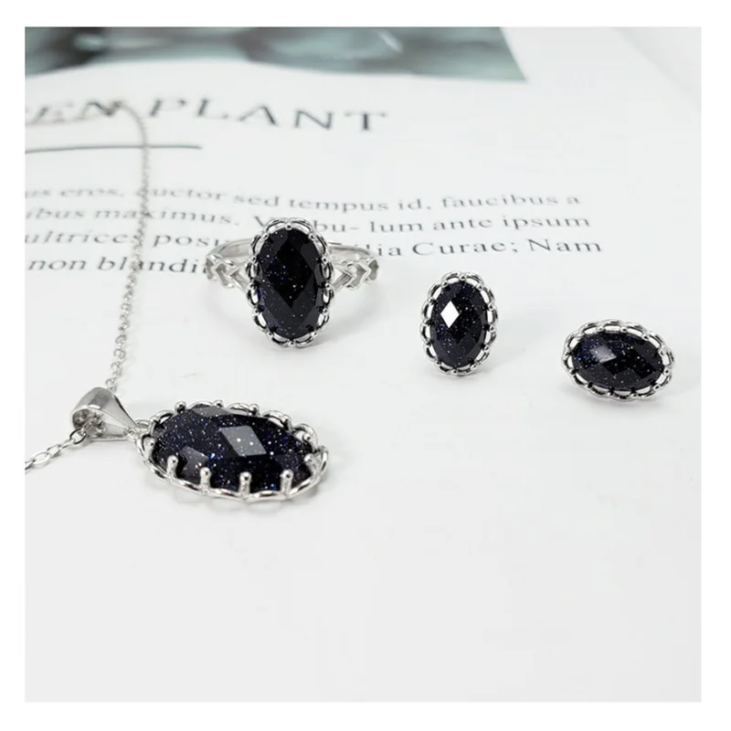 

Guaranteed Sterling Silver 925 Jewelry Sets For Women Elegant Vintage Style With Natural Onyx Turquoise Stone Custom Jewelry