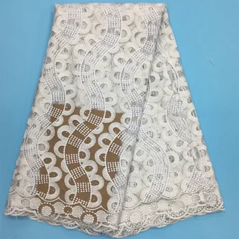

African Lace Fabric White Embroidered Nigerian Laces Fabric Bridal High Quality French Tulle Lace Fabric With Stone For Women